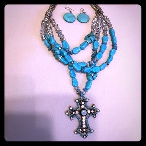 Turquoise jewelry with rhinestone cross!
